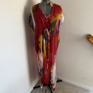 Michael Stars Women's OSFA Pastel Gardens Sheer V-Neck Caftan Cover-Up NWT